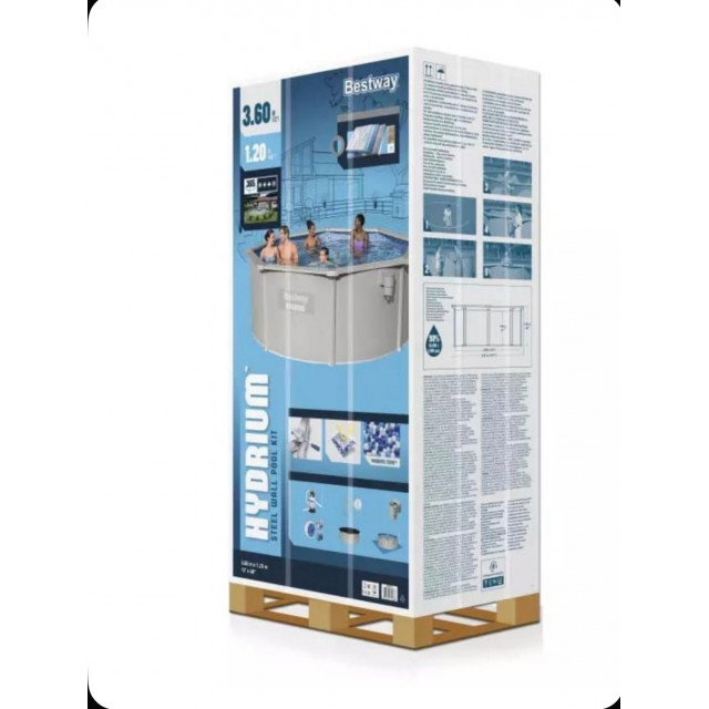 Стальной бассейн Bestway 56574 Hydrium 360х120см, 10990л, песч.фил.-нас. 3028л/ч, лестн., тент, подст., попл.-доз.