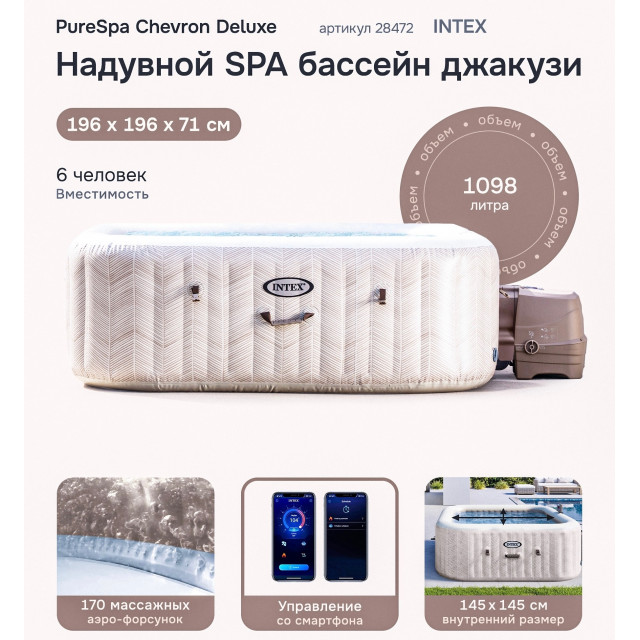 Надувная джакузи INTEX PureSpa Chevron Deluxe 195x71см-6 персон ; артикул 28472