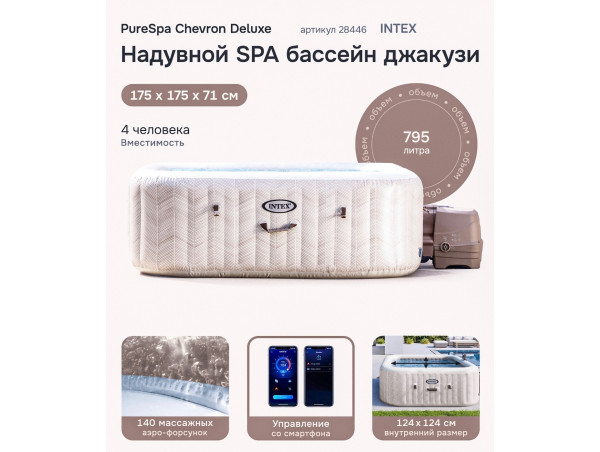 Надувная джакузи INTEX PureSpa Chevron Deluxe 175x71см-4 персоны ; артикул 28446