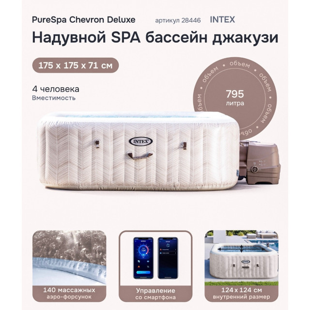 Надувная джакузи INTEX PureSpa Chevron Deluxe 175x71см-4 персоны ; артикул 28446