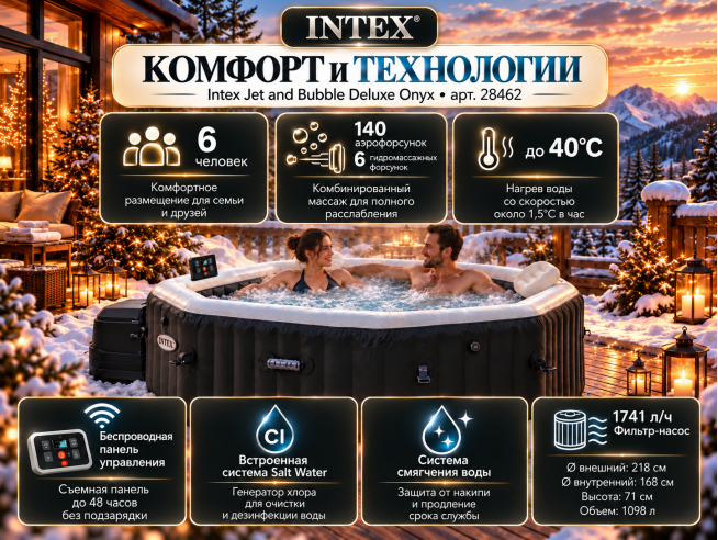 Надувная джакузи INTEX PureSpa Jet and Bubble Deluxe 218x71см-6 персон ; артикул 28462