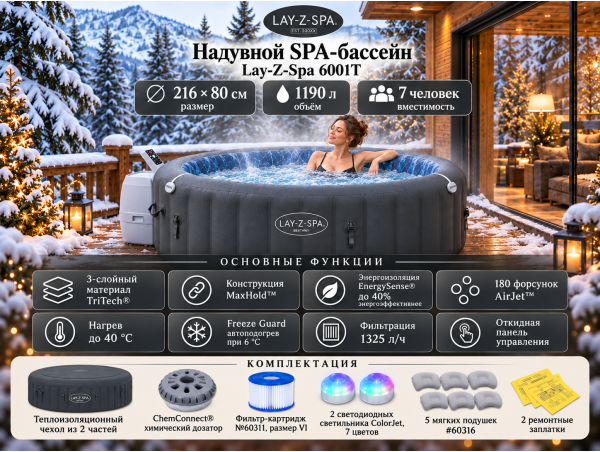 Надувная джакузи Bestway "Lay-Z-Spa Santorini " Ø 216 x 80 см, артикул 6001T