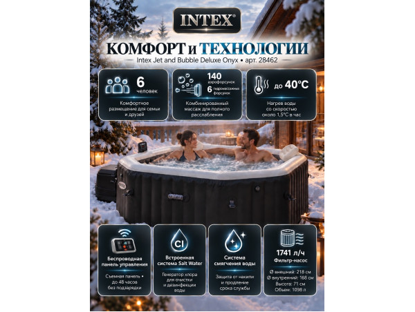 Надувная джакузи INTEX PureSpa Jet and Bubble Deluxe 218x71см-6 персон ; артикул 28462