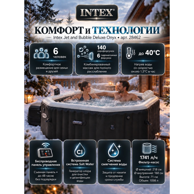 Надувная джакузи INTEX PureSpa Jet and Bubble Deluxe 218x71см-6 персон ; артикул 28462