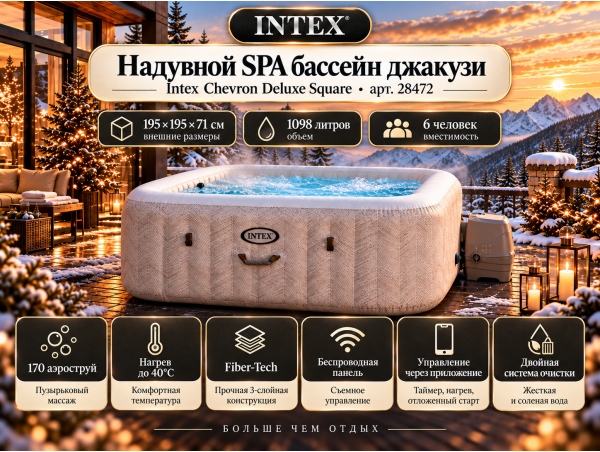 Надувная джакузи INTEX PureSpa Chevron Deluxe 195x71см-6 персон ; артикул 28472