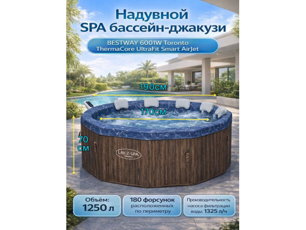 Надувная джакузи Bestway "Lay-Z-Spa Toronto AirJet " Ø 190 x 70 см, артикул 6001W