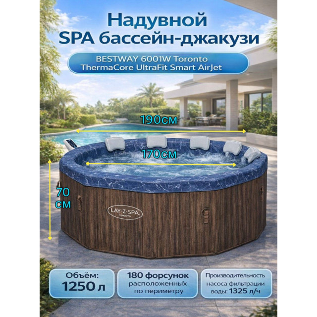 Надувная джакузи Bestway "Lay-Z-Spa Toronto AirJet " Ø 190 x 70 см, артикул 6001W