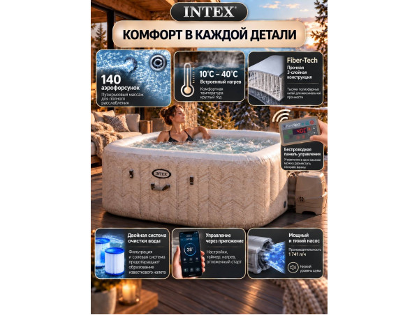 Надувная джакузи INTEX PureSpa Chevron Deluxe 195x71см-6 персон ; артикул 28472