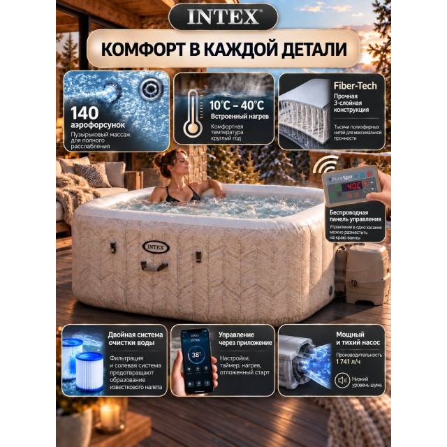 Надувная джакузи INTEX PureSpa Chevron Deluxe 195x71см-6 персон ; артикул 28472 Надувная джакузи INTEX PureSpa Chevron Deluxe 195x71см-6 персон ; артикул 28472