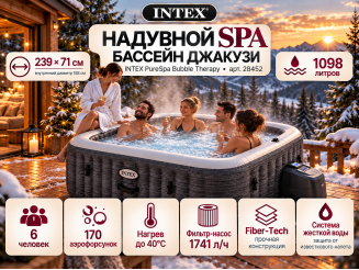 Надувная джакузи INTEX PureSpa Greystone Deluxe 239x71 см-6 персон ; артикул 28452