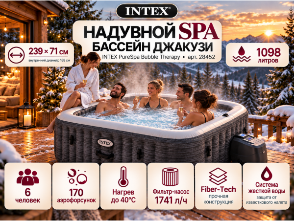 Надувная джакузи INTEX PureSpa Greystone Deluxe 239x71 см-6 персон ; артикул 28452