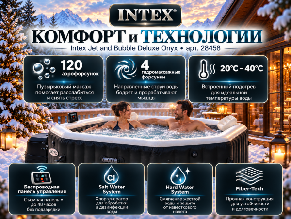 Надувная джакузи INTEX PureSpa Jet and Bubble Deluxe  201x71см-4 персоны ; артикул 28458