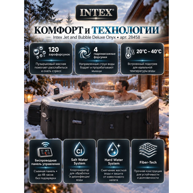 Надувная джакузи INTEX PureSpa Jet and Bubble Deluxe  201x71см-4 персоны ; артикул 28458