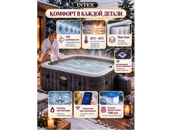 Надувная джакузи INTEX PureSpa Greystone Deluxe 239x71 см-6 персон ; артикул 28452