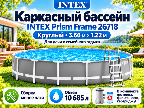 Каркасный бассейн INTEX Prism Frame (круг) 3.66 х 1.22 м ; артикул 26718