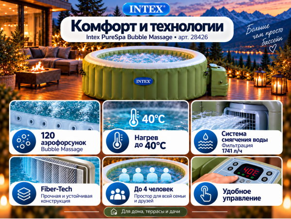 Надувная джакузи INTEX PureSpa Bubble Therapy 196x71см-4 персоны ; артикул 28426