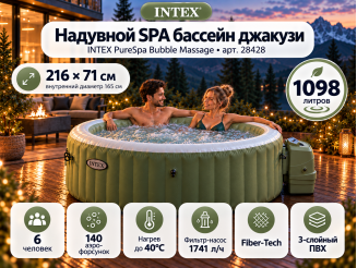 Надувная джакузи INTEX PureSpa Bubble Therapy 216x71 см-6 персон; артикул 28428