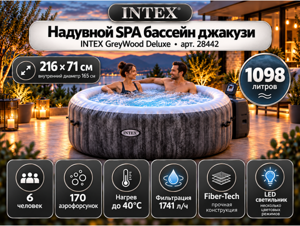 Надувная джакузи INTEX Greywood Deluxe 216x71см, 6 персон; артикул 28442