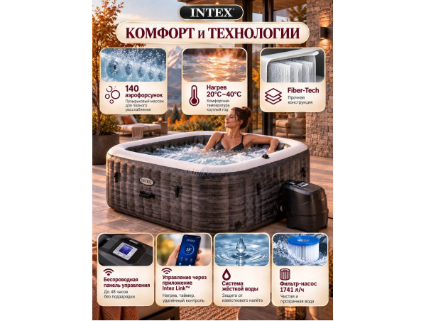Надувная джакузи INTEX PureSpa Greystone Deluxe 211x71 см-4 персоны ; артикул 28450