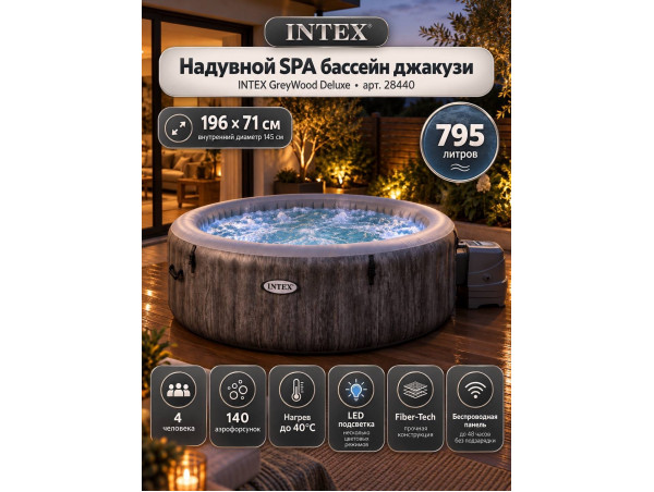 Надувная джакузи INTEX Greywood Deluxe 196x71см-4 персоны ; артикул 28440