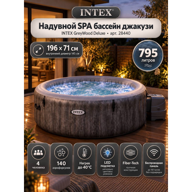 Надувная джакузи INTEX Greywood Deluxe 196x71см-4 персоны ; артикул 28440