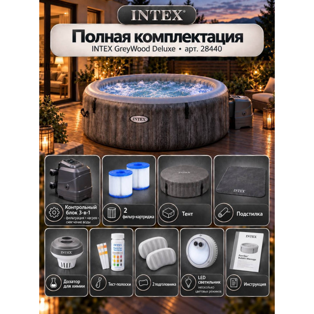 Надувная джакузи INTEX Greywood Deluxe 196x71см-4 персоны ; артикул 28440