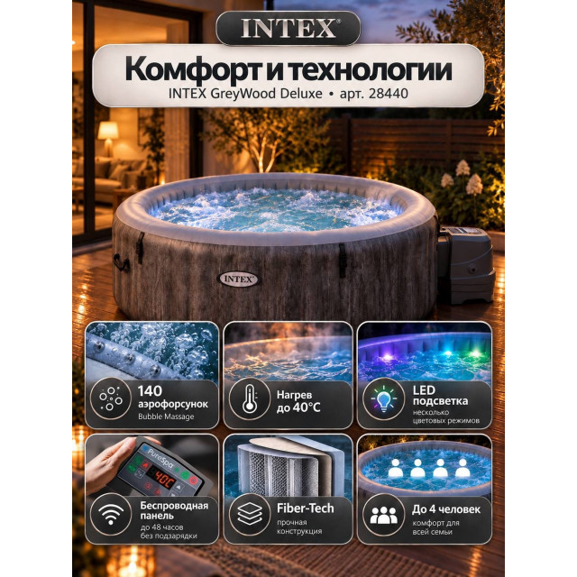 Надувная джакузи INTEX Greywood Deluxe 196x71см-4 персоны ; артикул 28440