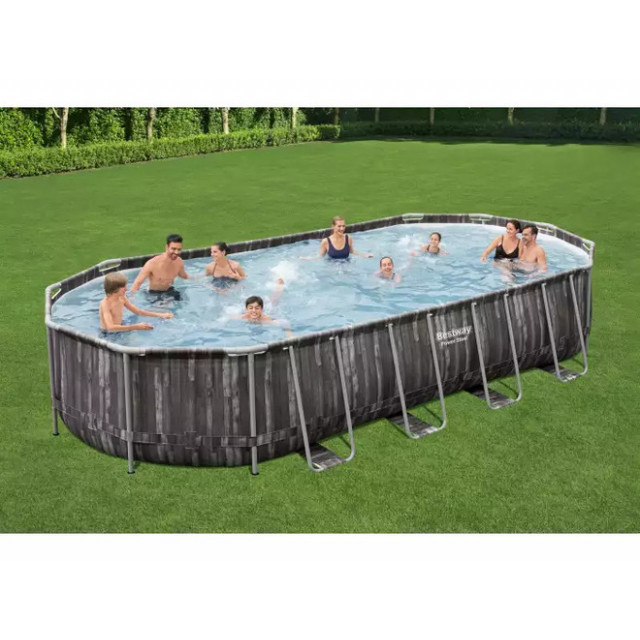 Bestway 5611T Каркасный бассейн Bestway Wood style (732х366х122 лестница,фильтр,тент)