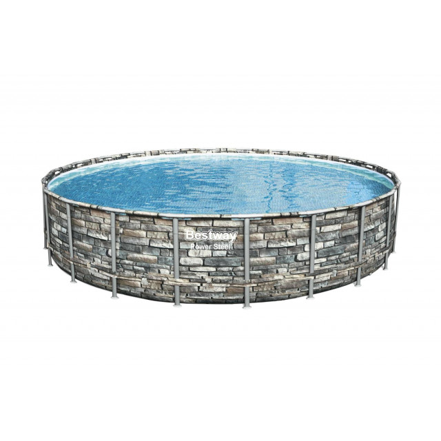 Каркасный бассейн Bestway 56889 Power Steel 671x132см "Камень" 40377л, фил.-нас. 9463л/ч, лестн., тент, попл.-доз.