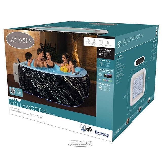 Надувная джакузи Bestway Hollywood Luxe AirJet 6 Marble Ø 180х180х66см; артикул 6001F Надувная джакузи Bestway Hollywood Luxe AirJet 6 Marble Ø 180х180х66см; артикул 6001F
