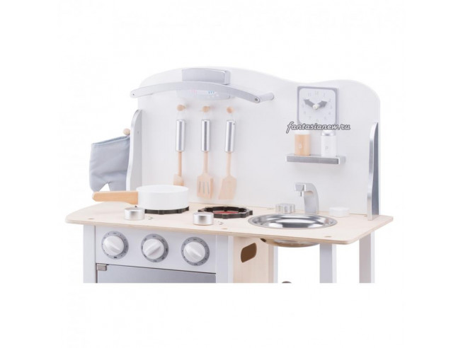 Кухня с часами игрушечная белая деревянная 78 см из серии Bon Appetit New Classic Toys 11053