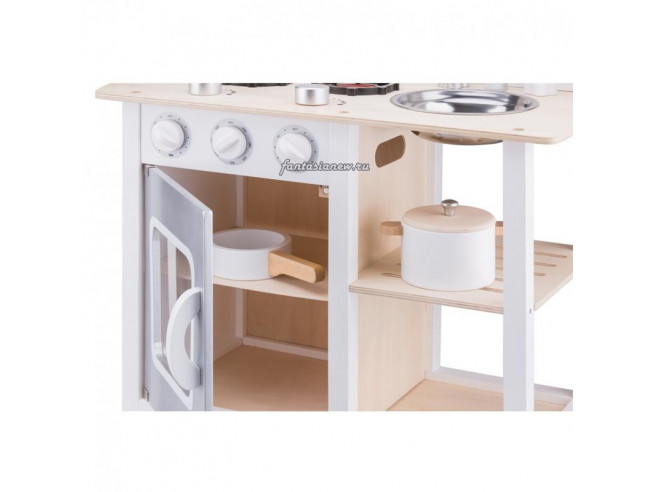 Кухня с часами игрушечная белая деревянная 78 см из серии Bon Appetit New Classic Toys 11053