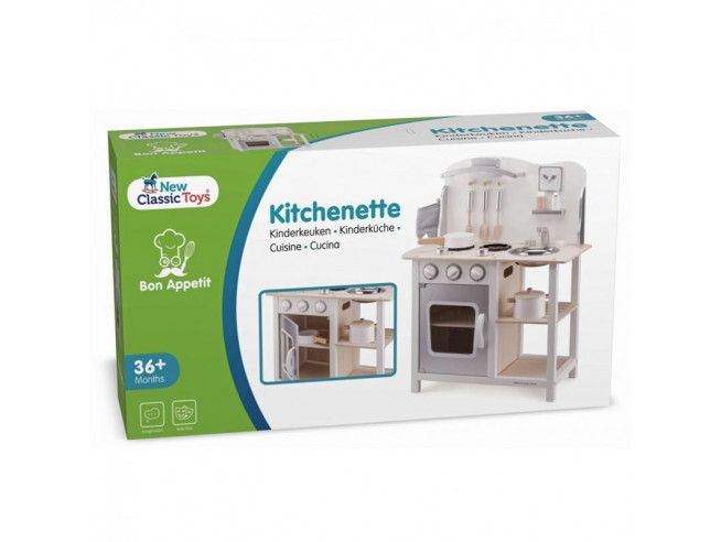 Кухня с часами игрушечная белая деревянная 78 см из серии Bon Appetit New Classic Toys 11053