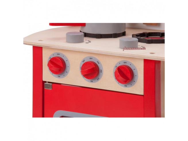 Кухня с часами игрушечная красная деревянная 78 см из серии Bon Appetit New Classic Toys 11055