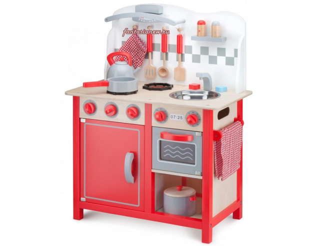 Кухня New Classic Toys игрушечная красная деревянная 78 см из серии Bon Appetit 11060