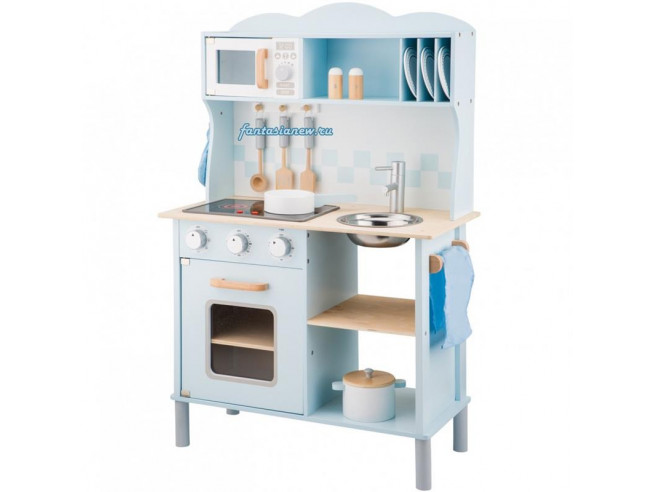 Кухня Люкс игрушечная голубая деревянная 100 см из серии Bon Appetit New Classic Toys 11065