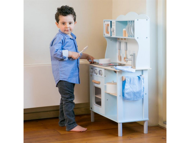 Кухня Люкс игрушечная голубая деревянная 100 см из серии Bon Appetit New Classic Toys 11065