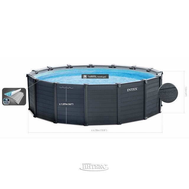 Каркасный бассейн INTEX Graphite Gray Panel Pools (круг) 4.78 x 1.24 м, артикул 26384