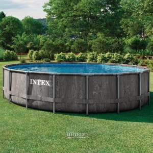Каркасный бассейн INTEX Prism Frame Grey Wood Premium (круг) 5.49 х 1.22 м ; артикул 26744